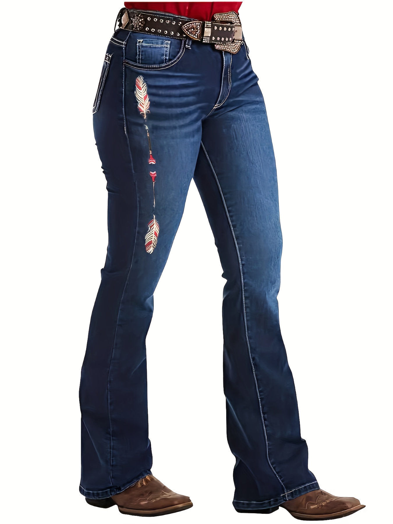 Light Blue Casual Bootcut Jeans, Mid-Stretch Slant Pockets High Waist Denim  Pants, Women's Denim Jeans & Clothing