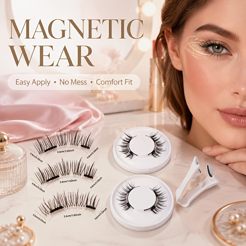 TEMU 2 Sets Of Magnetic Reusable False Eyelashes, Quick Application, No Glue Needed, Lashes, Multiple Styles: Cat-eye, Natural, Cross, Fluffy, Extra