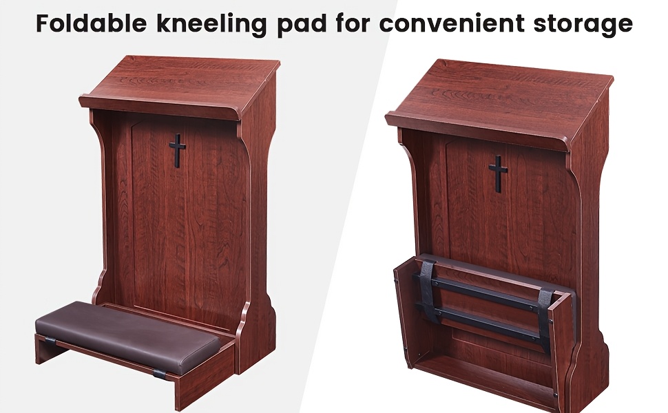 Traditional Wooden Kneeling Prayer Stool with Padded Bench And Bible Stand-36-Inch Church-Style Prayer Station, Suitable for Homes, Small Chapels, And Religious Worship. Prayer Stool Kneeling Pad, for Home Wooden Kneeling Pad, Church Kneeling Stool