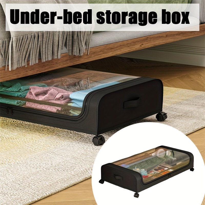 

1pc Niuphia Classic Under-bed Storage Box With Wheels, Rectangular Plastic Organizer, Lid, Multipurpose Space Saver For Clothes, Bedding, Shoes, Blankets, Toys