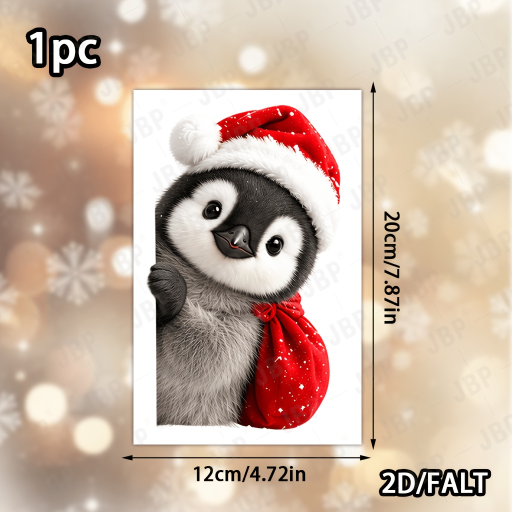 TEMU 1pc Cute Peeking Penguin With Santa Hat Window Sticker, Snowy Christmas Penguin Gift Bag Glass Decal, One-sided Decor Sticker, Warm Xmas Home