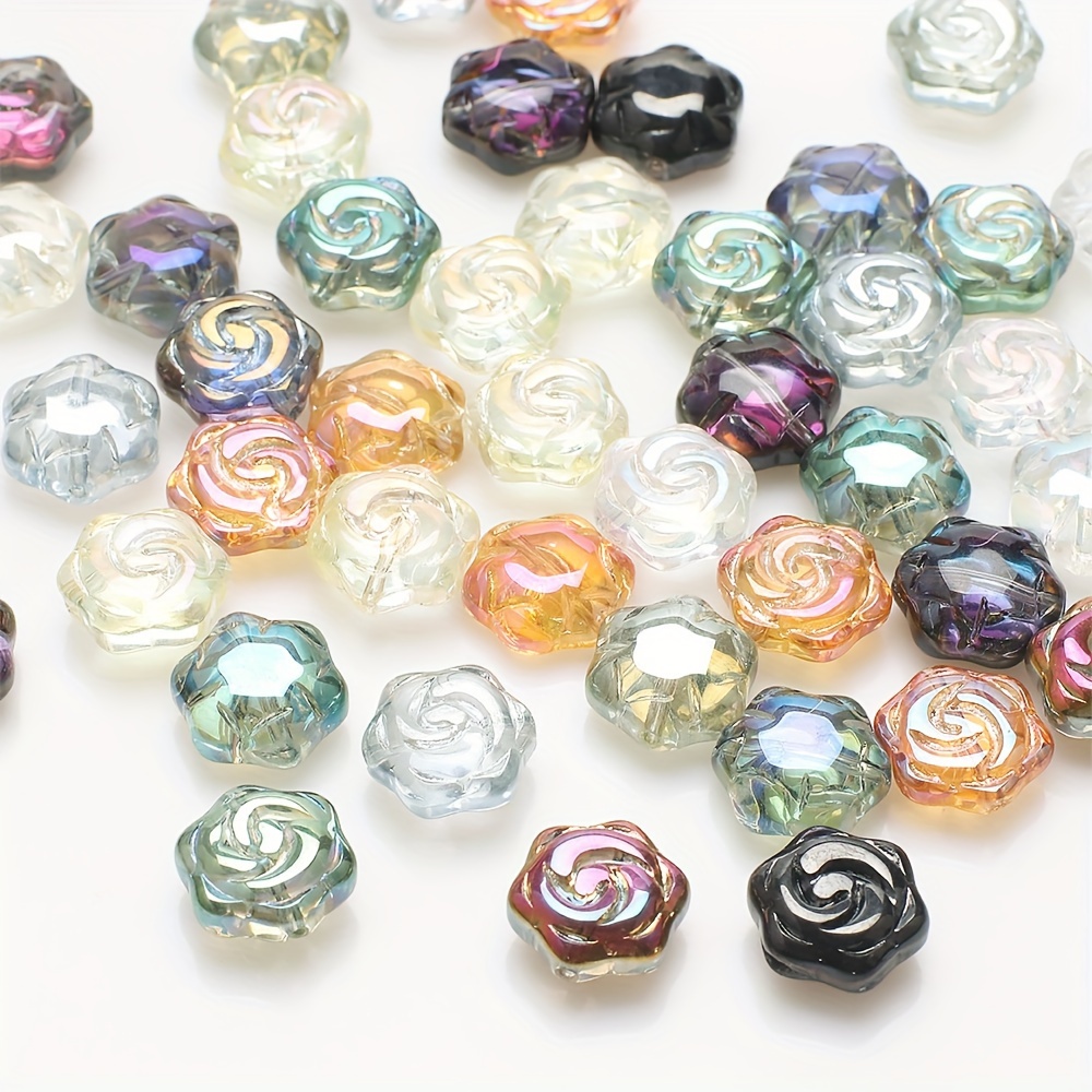 

120pcs Glass Bead Jewelry Making Supplies, 15x16mm Rose Flower Glass Beads With Coating, Diy Jewelry Making Kit For Necklace, Earring, And Pendant