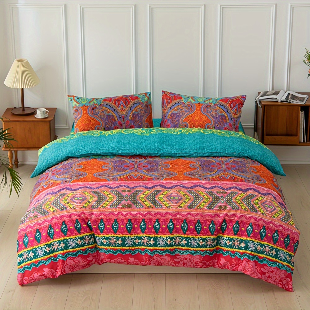 Bedding Bohemian Down Quilt Cover Set - Soft And Comfortable 3pcs Set For Bedroom And - 1 Down Quilt Cover + 2 Pillowcases Without , For Winter, Christmas Present