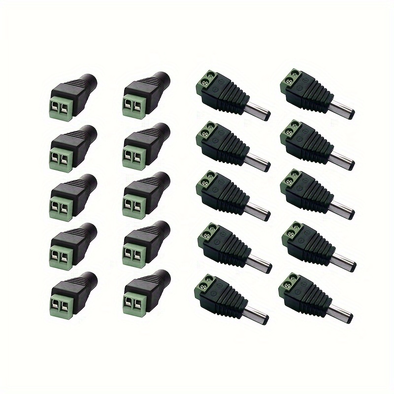 

12v Adapter Kit - 10 Male & 10 Female Connectors For Led Strips And Cctv Cameras, Diy Required