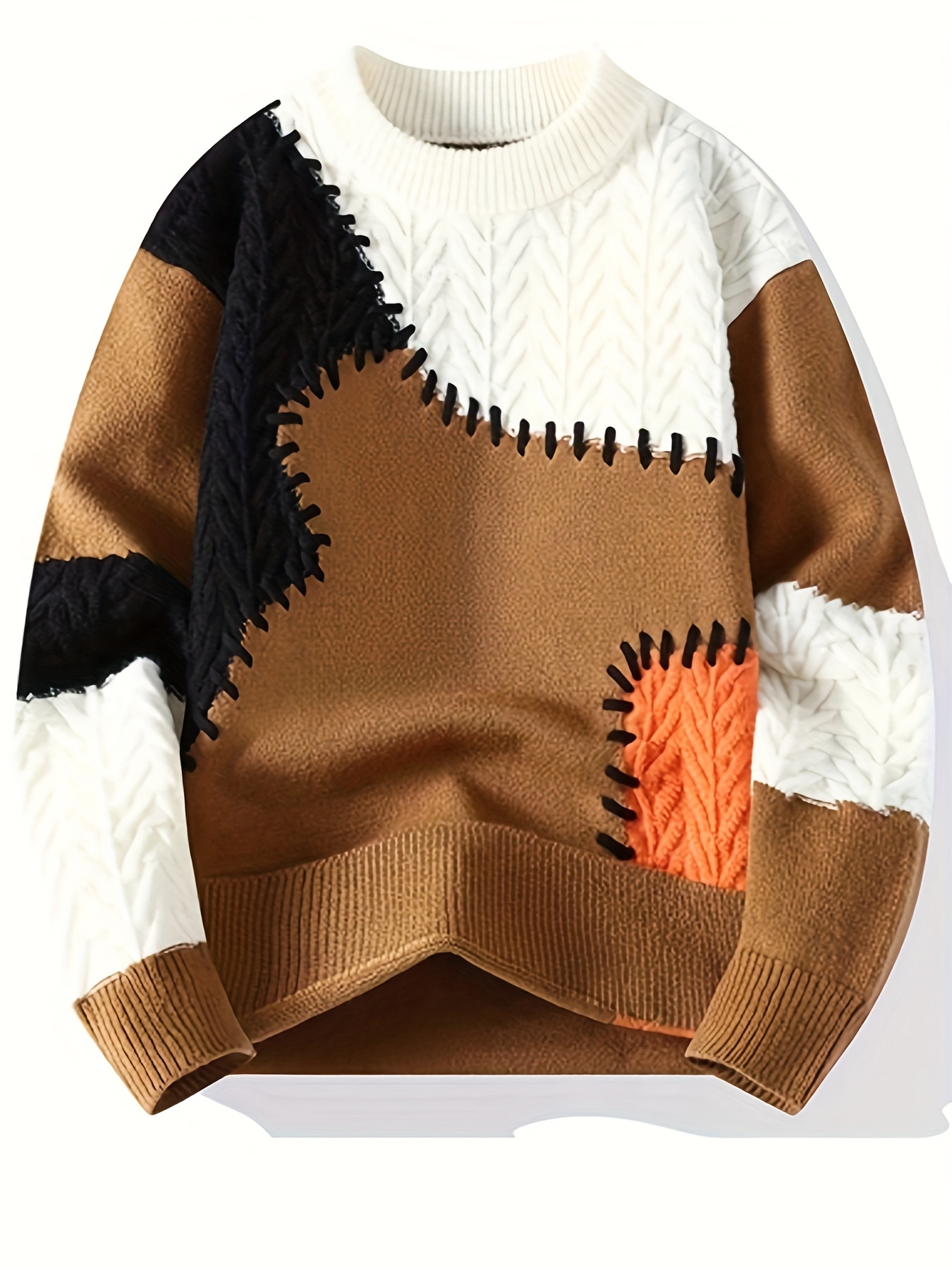 Color: Khaki Men’s Spliced Sweater Warm Comfortable Trendy Versatile Knitwear