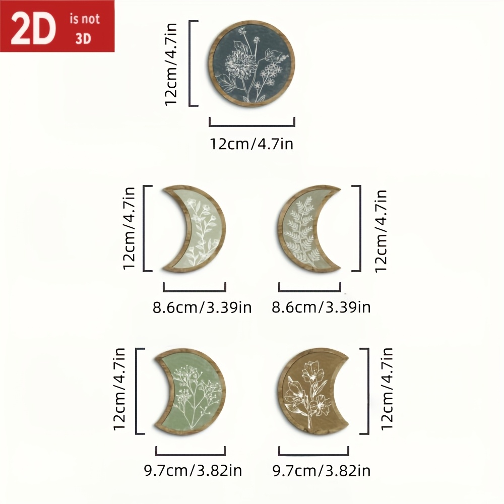 TEMU Ensemble de 5 pièces d'art mural décoratif plat 2D - Panneau en bois de plante de style hippie moderne, convient , la villa de , , , , le club |