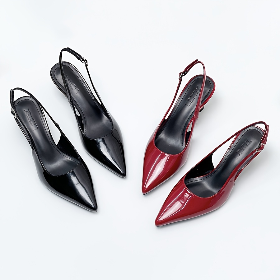 

Elegant Women's Pointed-toe High Heel Sandals - Slingback Stiletto Heels In Black, Burgundy, And Red, Cover, Comfortable & Lightweight For Office And Casual Wear