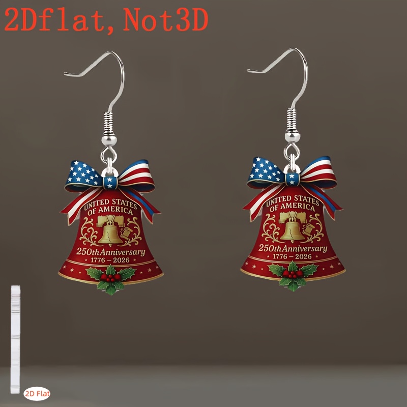 TEMU 2d Flat, 2d Commemorative Bell Pattern Earrings For The 250th Anniversary Of Of The United States, Acrylic Material, Stainless Steel Earhook, , Anniversary Gift