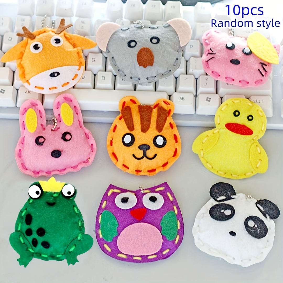 Image of 10pcs Handmade Diy Keychain Accessories, Craft Kits, Creative Sewing Bags, Non-woven Animal Pendant Making Bags, Random Styles