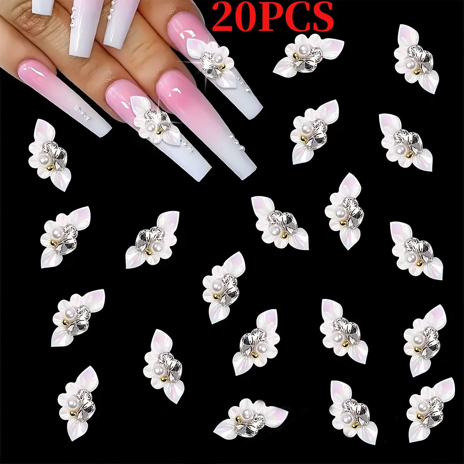 

20pcs 3D Fleurs Ornements d'ongles Perles et , d'ongles, Fournitures de Art et, Ornements de Art