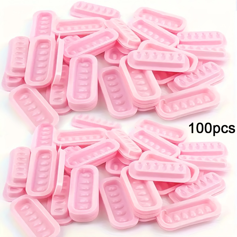 Image of 100pcs Eyelash Extension Glue Base - Odorless Adhesive Tray Holder - Accessories - Strip Plastic Palette Pad - No Battery, No Power Required