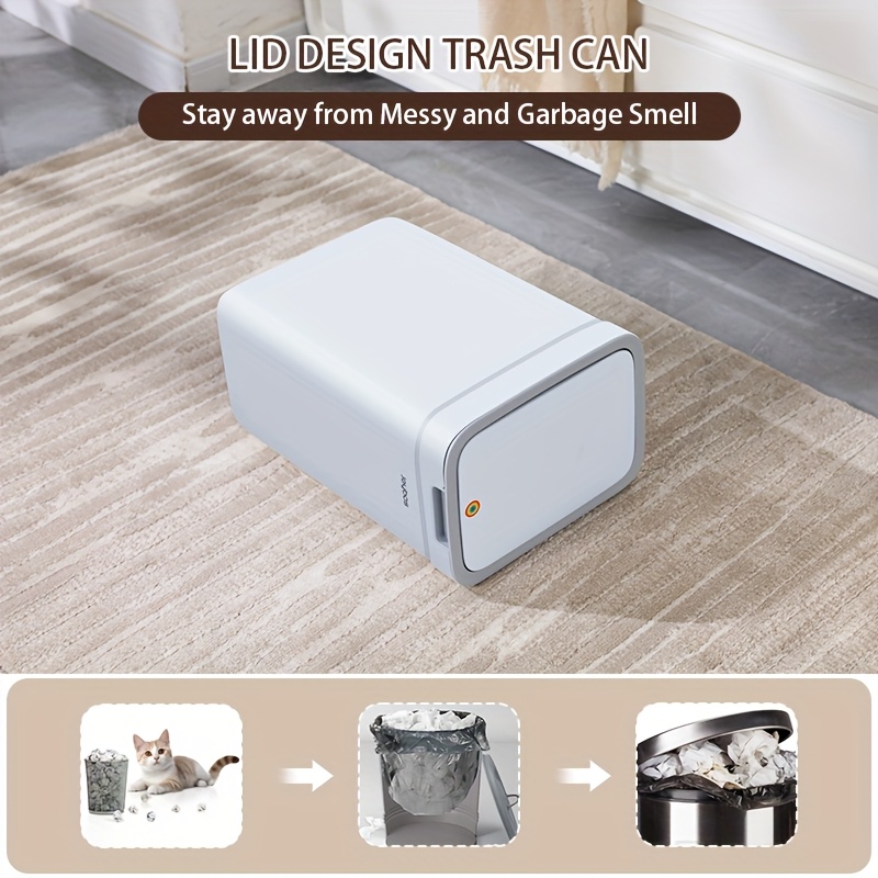 TEMU 2pcs White Plastic Trash Can With Lid - Quiet-close Press Top Lid & Odor-sealing Suitable For For, Office, Dorm, Bathroom Waste Bin, Medium &