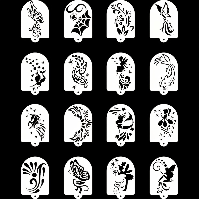 TEMU 1 Set/16pcs Face Painting Stencil Kit - Facial And Eye Corner Makeup Templates For Ballroom Stage Makeup, Cosplay, Carnival Parties, Birthday