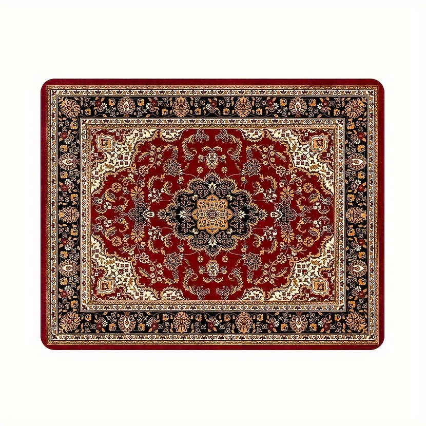 

1pc Red Vintage Pattern Soft Flannel Non Slip Floor Mat Kitchen And Bathroom Supplies Square Weight 480g Thickness 1cm