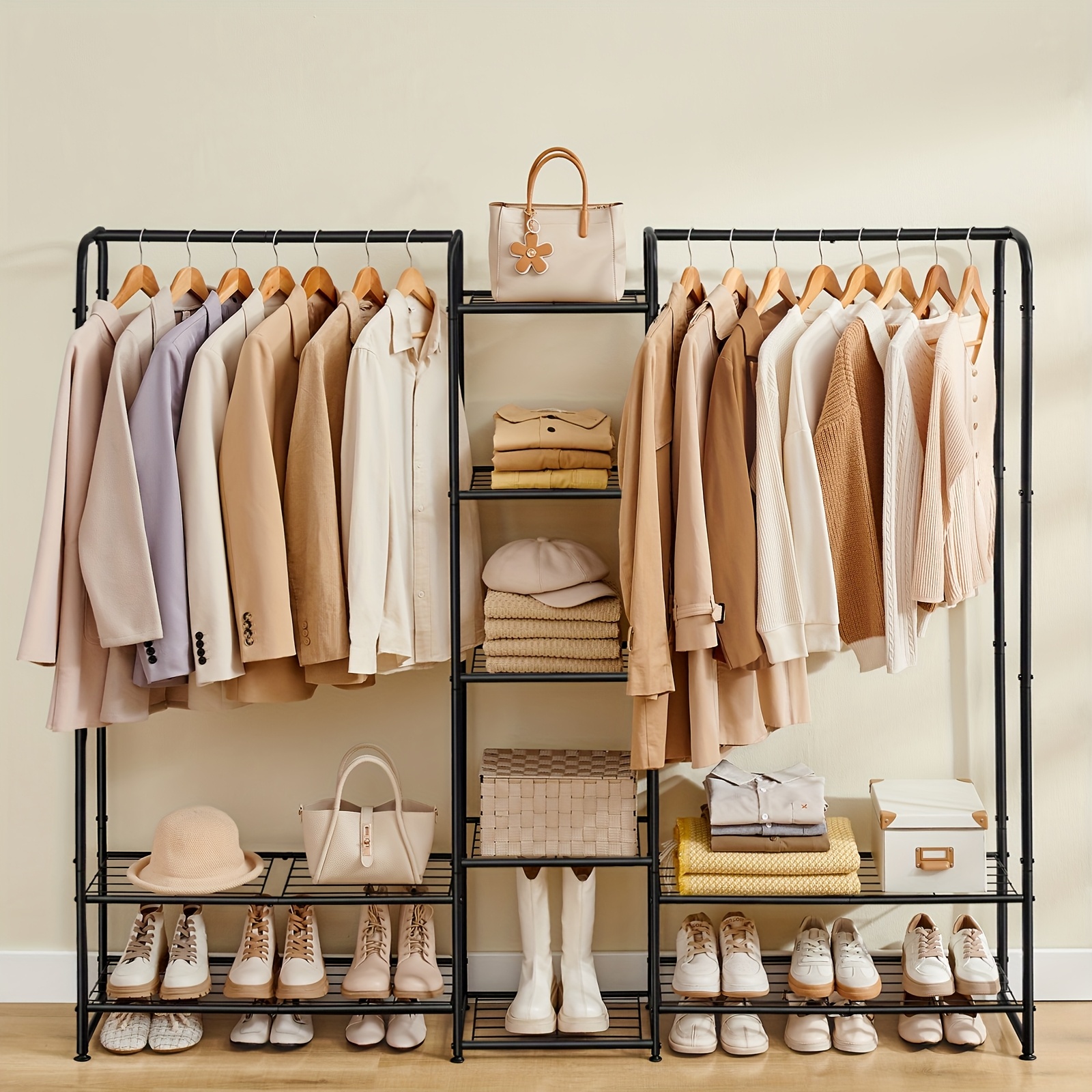 Image of Garment Hanger, Closet, Clothing Rod, Storage Rack With Shelves, Metal Closet