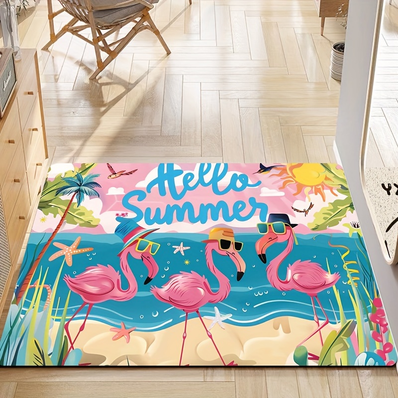 

Flamingo Beach Theme Doormat Set Of 1, Summer Welcome Mat, Polyester Non-slip Machine Washable Indoor Rug For Kitchen, Living Room, Bedroom, And Entryway - Rectangular 8mm Thick Decorative Carpet