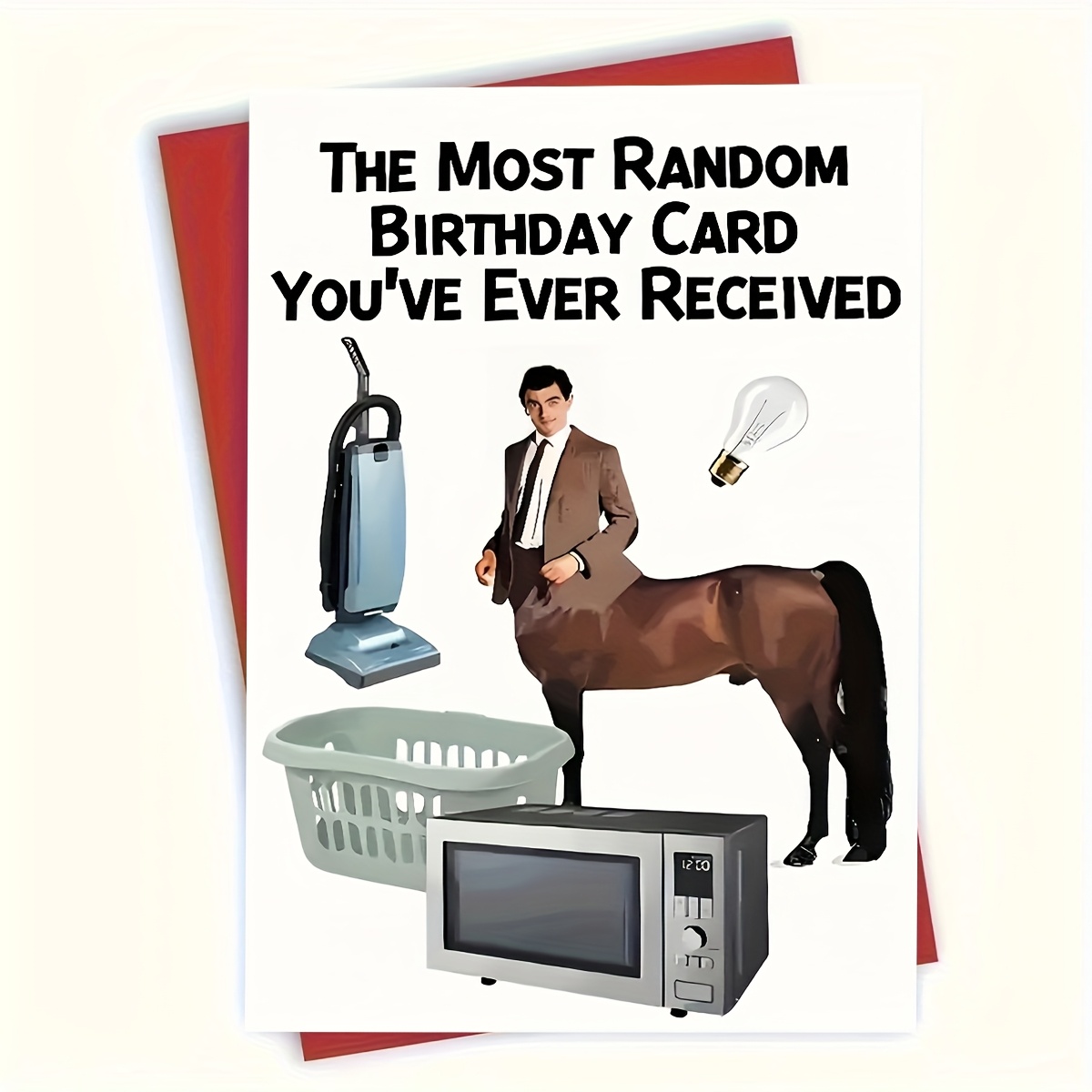 TEMU 1 Carte d'Anniversaire Humoristique - Design Cartoon Homme & Cheval avec Message "Carte d'Anniversaire le Plus Aléatoire", Cadeau pour