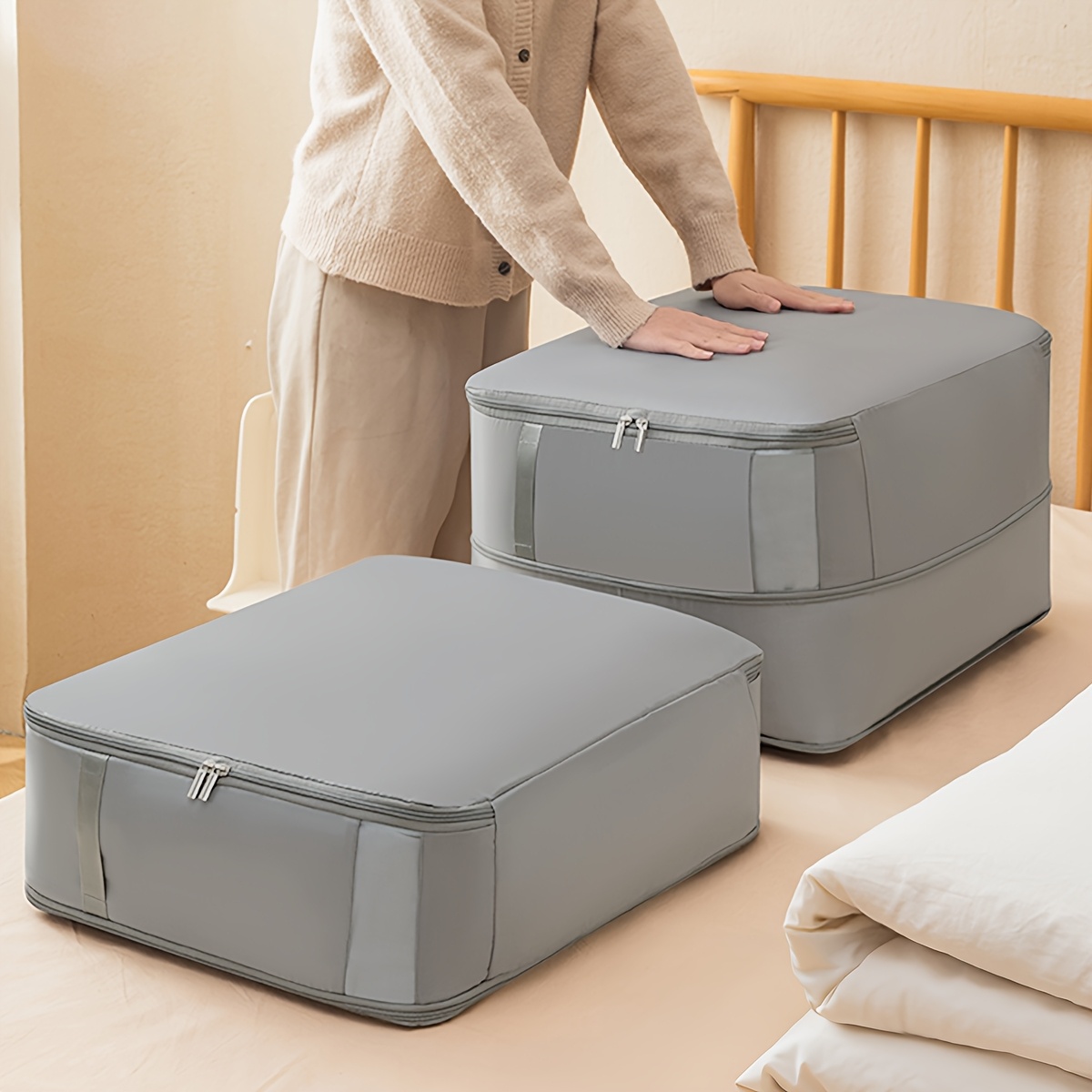 useful travel storage bag convenient clothing protection bag   saving self compression storage bag portable freestanding organizer for blankets quilts durable moving bag with foldable design for comforters clothes travel closet