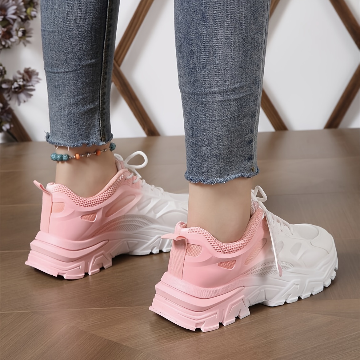 Baskets Basses Blanches Ombrées pour Femmes Chaussures à Plateforme  Épaissie avec Lacets et Semelle en Caoutchouc Coussinée, Baskets  Décontractées