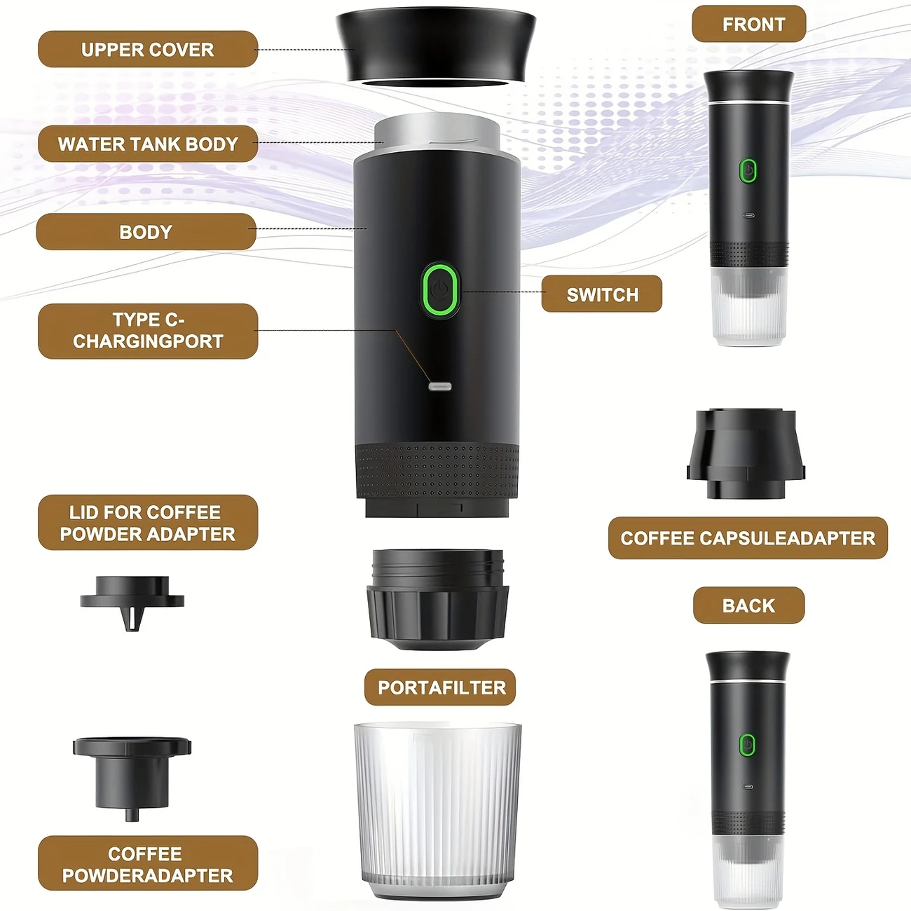 1pc portable coffee maker with 7500mah lithium battery usb charging 3 in 1 travel espresso machine abs material home on the coffee machine modern coffee maker durable coffee maker details 3