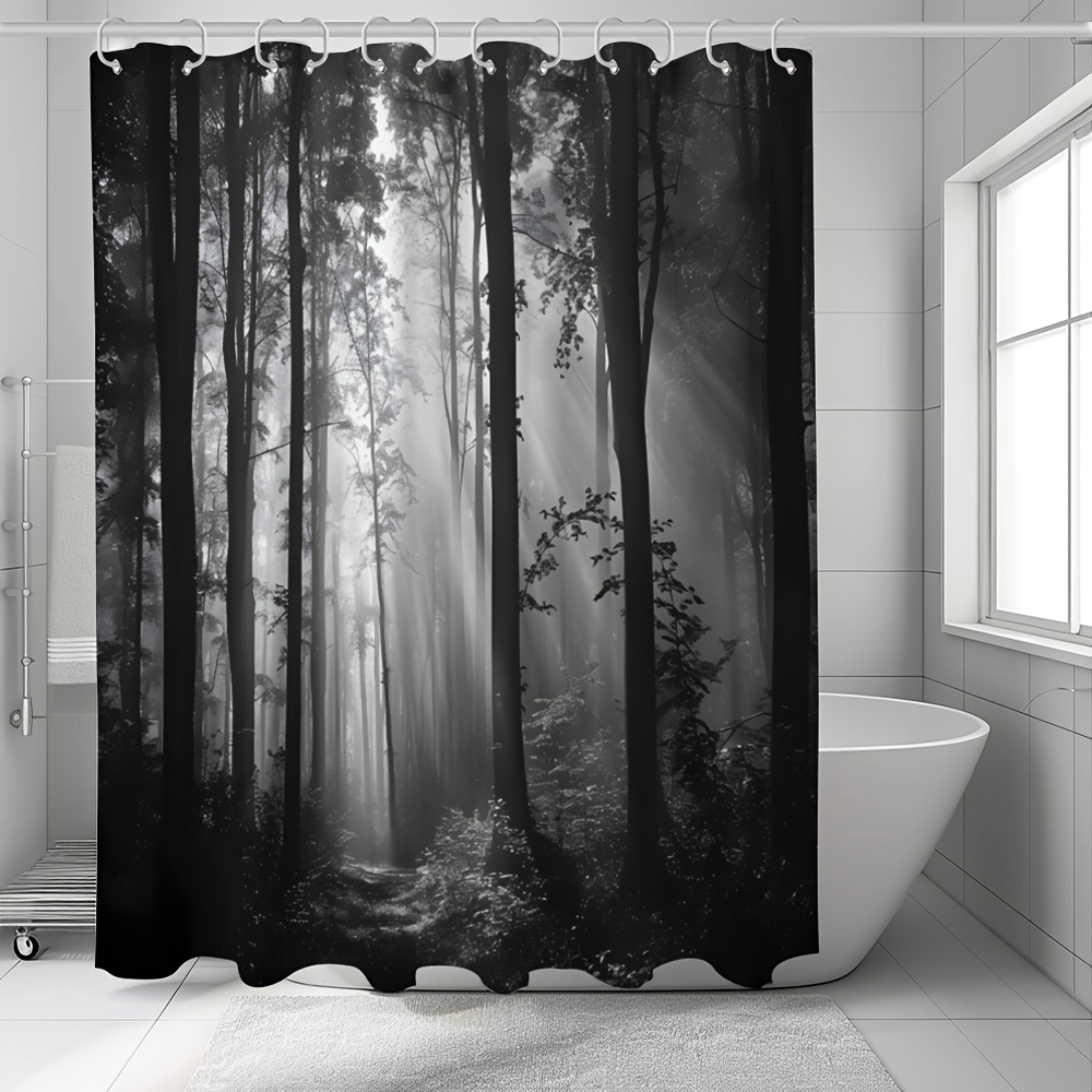 

Forest Gothic Shower Curtain - Waterproof, Black & Design With 12 Hooks Included - Bathroom Decor, Decorations