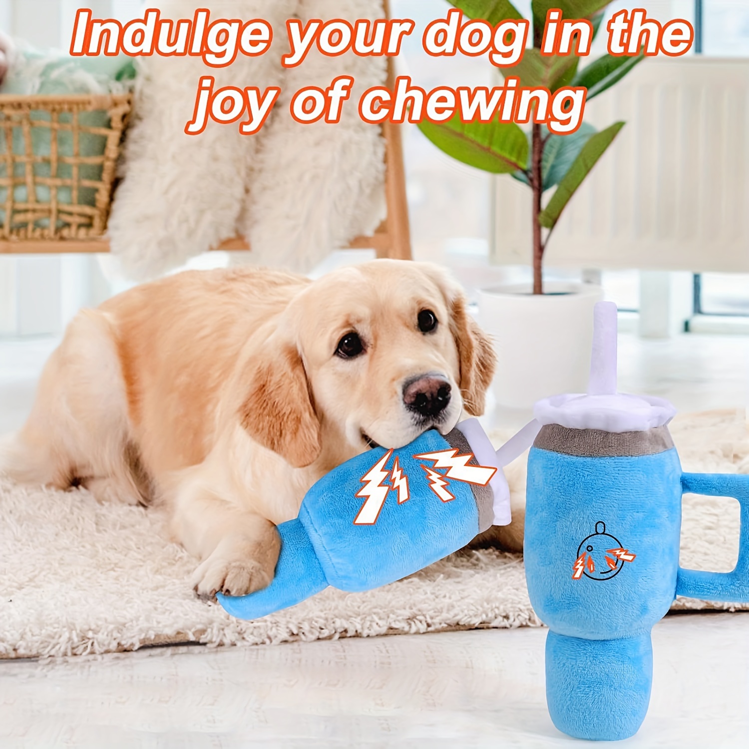 

Plush Squeaky Water Bottle Dog Toy For Large Breeds - , Interactive Chew Play