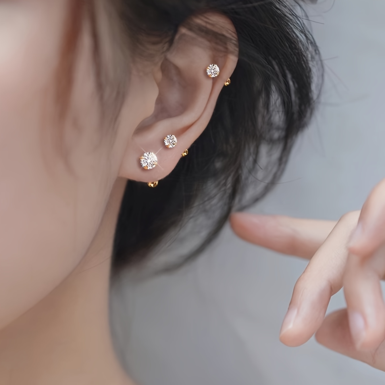 Image of A Set Of 3 Exquisite And Niche Inlaid Cubic Zirconia Stainless Steel Ear Bone Nail Set For Women