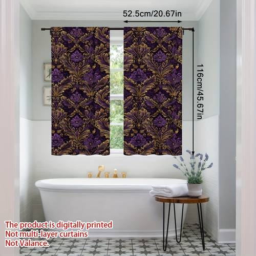 2d flat 2d flat trendy purple and golden floral damask polyester door curtain featuring a 2d flat design a stylish touch to your bedroom kitchen or living room decor