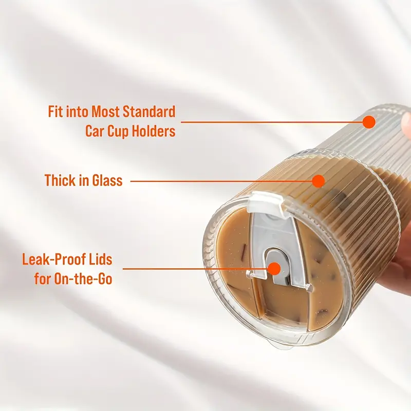 1 2 ins large capacity reusable glass cup with leak proof lid straw vertical striped design oval shape for hot cold beverages modern drinkware for coffee home holiday gifts office drinkware stylish beverage container hand wash only tea Product details 4