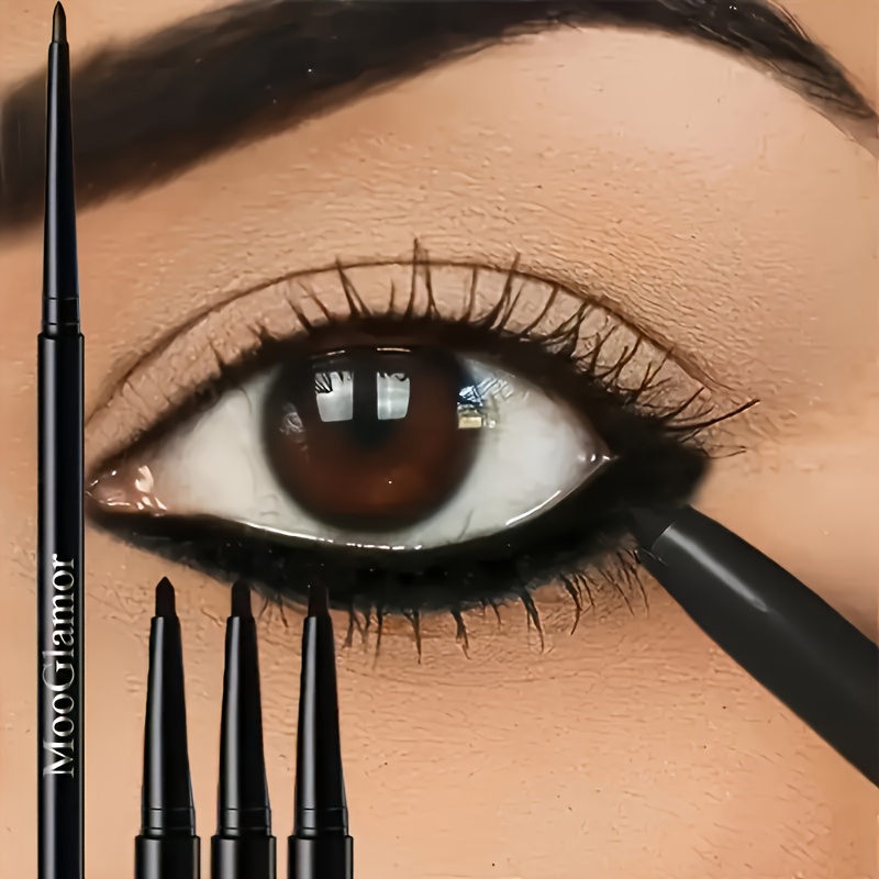 TEMU 3 Waterproof And Sweat Resistant Black Eyeliner Pens - Durable, Anti Smudge, Makeup, Easy Sliding Formula To Wings - Black