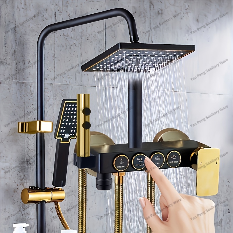 4-function 8-inch Rain Shower System With Handheld Shower And Tub Faucet, Wall-mount Hot And Cold Water Mixer For Shower Use