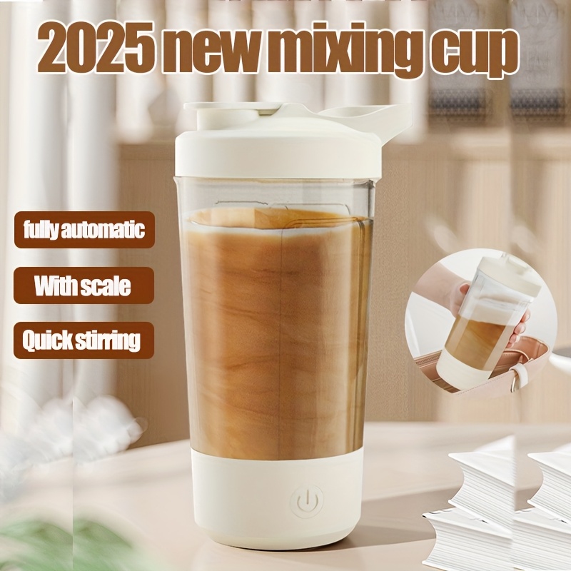 1pc automatic self stirring with usb rechargeable lithium battery portable mixing cup for protein and shakes quick stirring scale measurement 500mah battery shaker modern kitchen accessory durable plastic details 0
