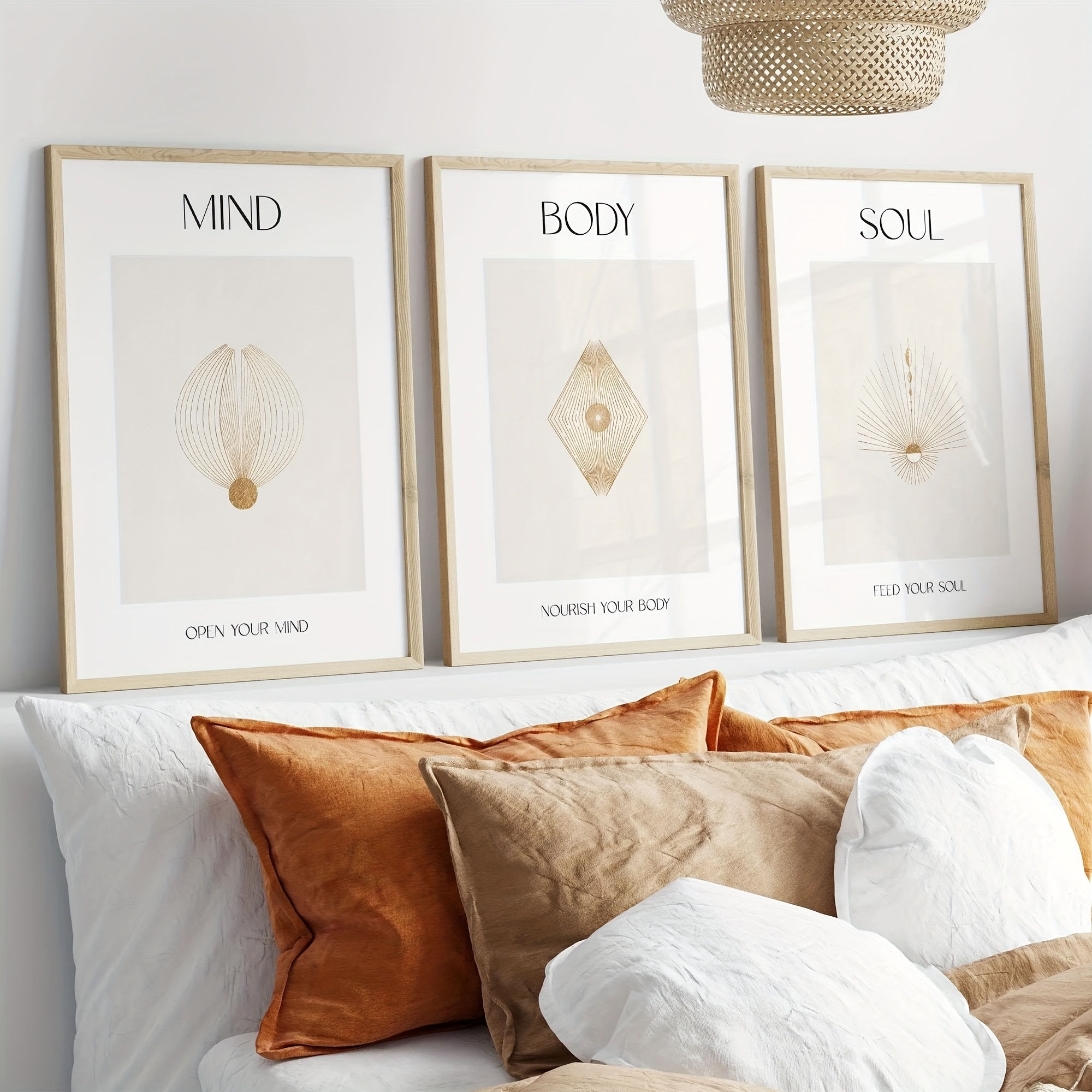 TEMU 2d Flat, 2d Flat, 3pcs Frameless Canvas Posters, Modern Art, Mind Body Soul, Spiritual Meditation Poster Prints, Wall Art Canvas Paintings,