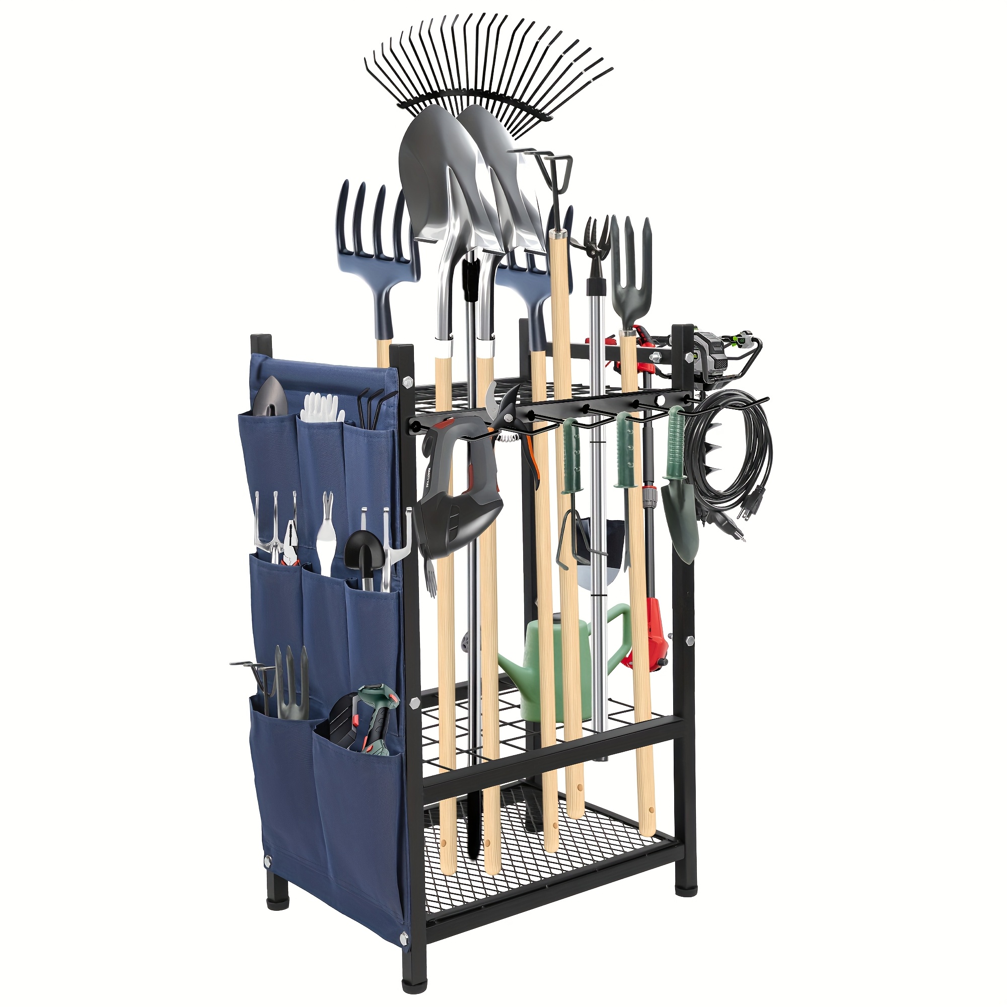garden tool organizer for garage utility storage racks   bag metal yard tool stand holder organizer for 35 long handled broom shovel rake sturdy heavy rack for outdoor yard black storage racks