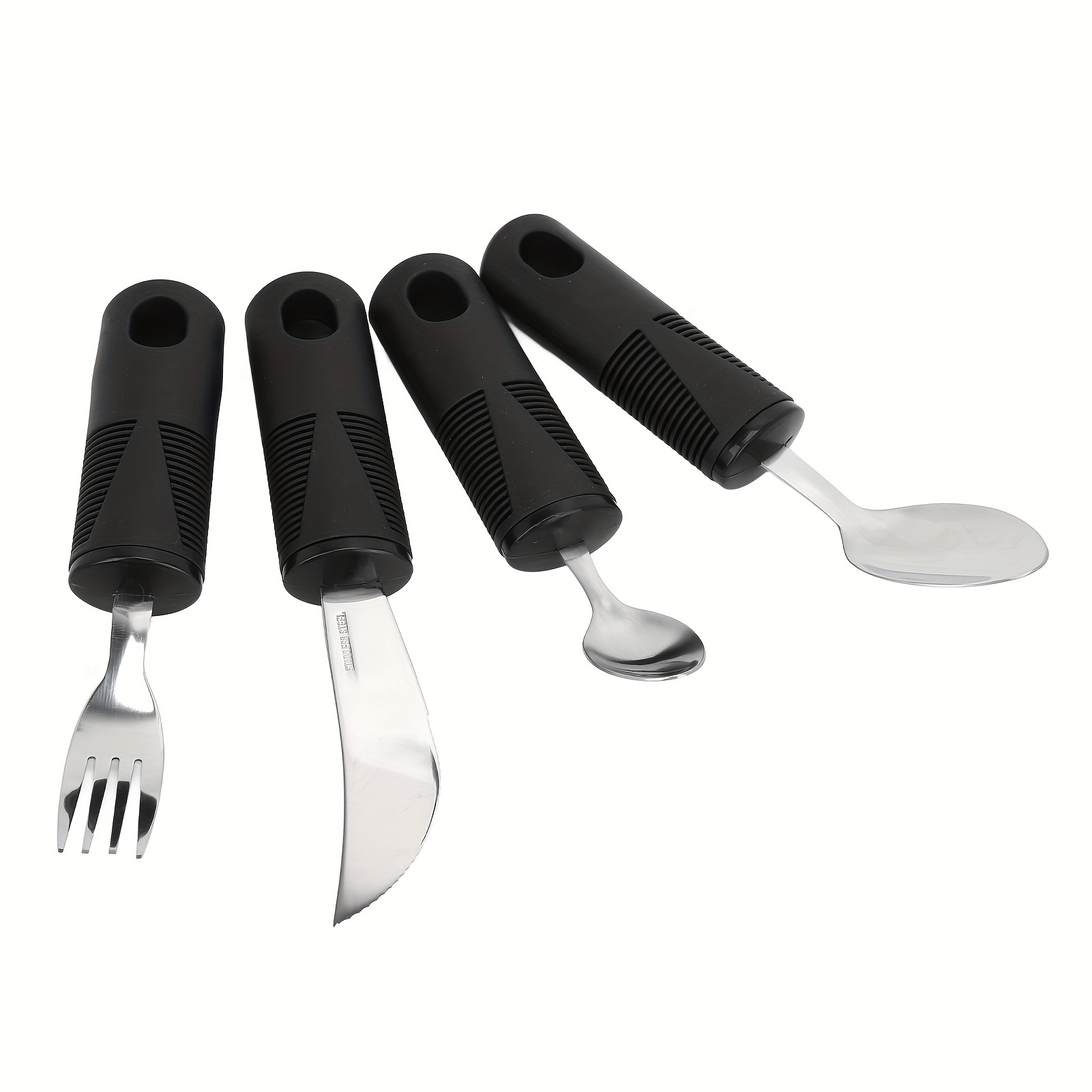 

4pcs Parkinsons Utensils Rubber Nonslip Handle Stainless Steel Spoon Fork Knife For Arthritis Elderly