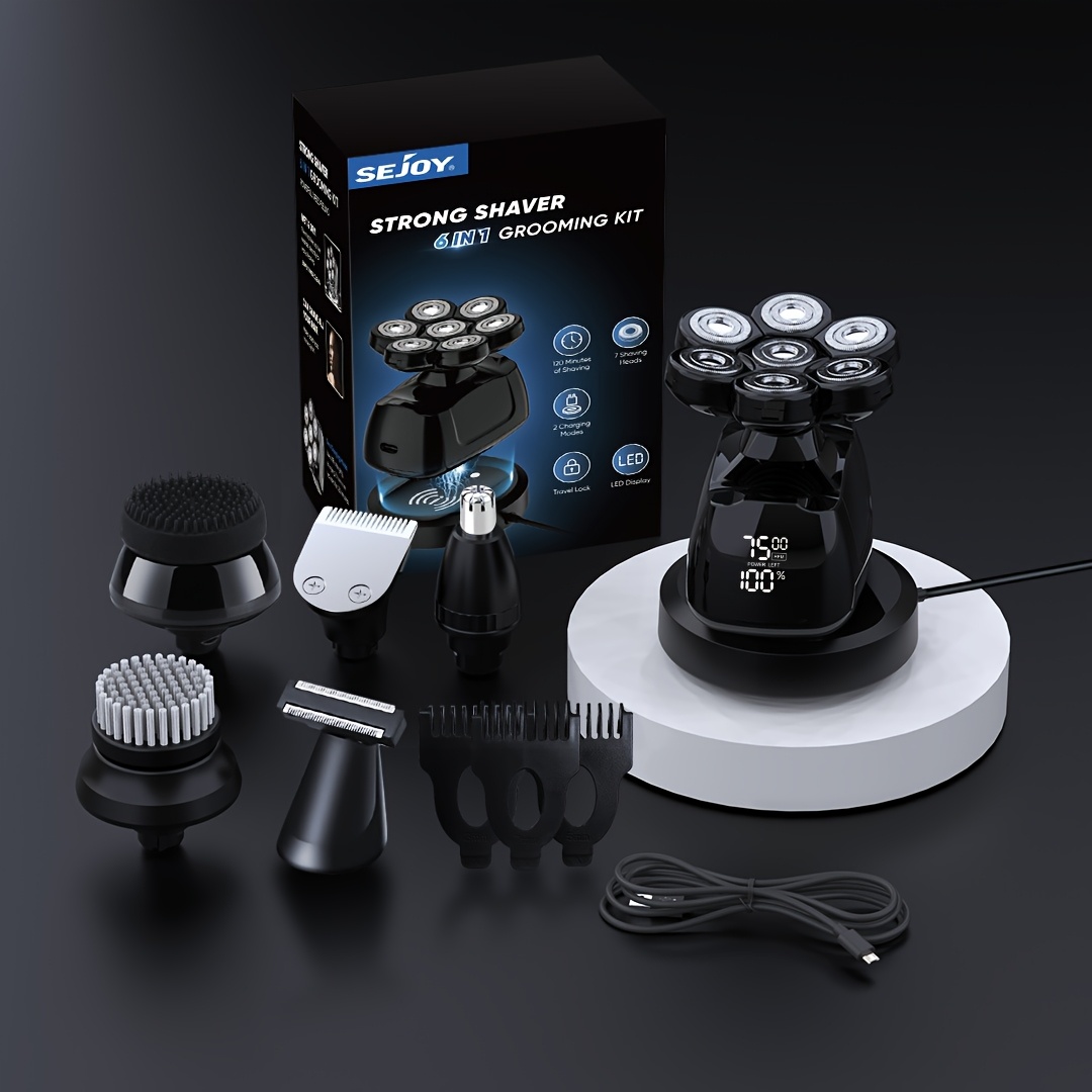 TEMU Head Shavers For , 7d Magnetic Bald Head Shavers Mens Head Shaver, Led Display Electric Razor Type-c Wireless Charging, 360° For Men, Head