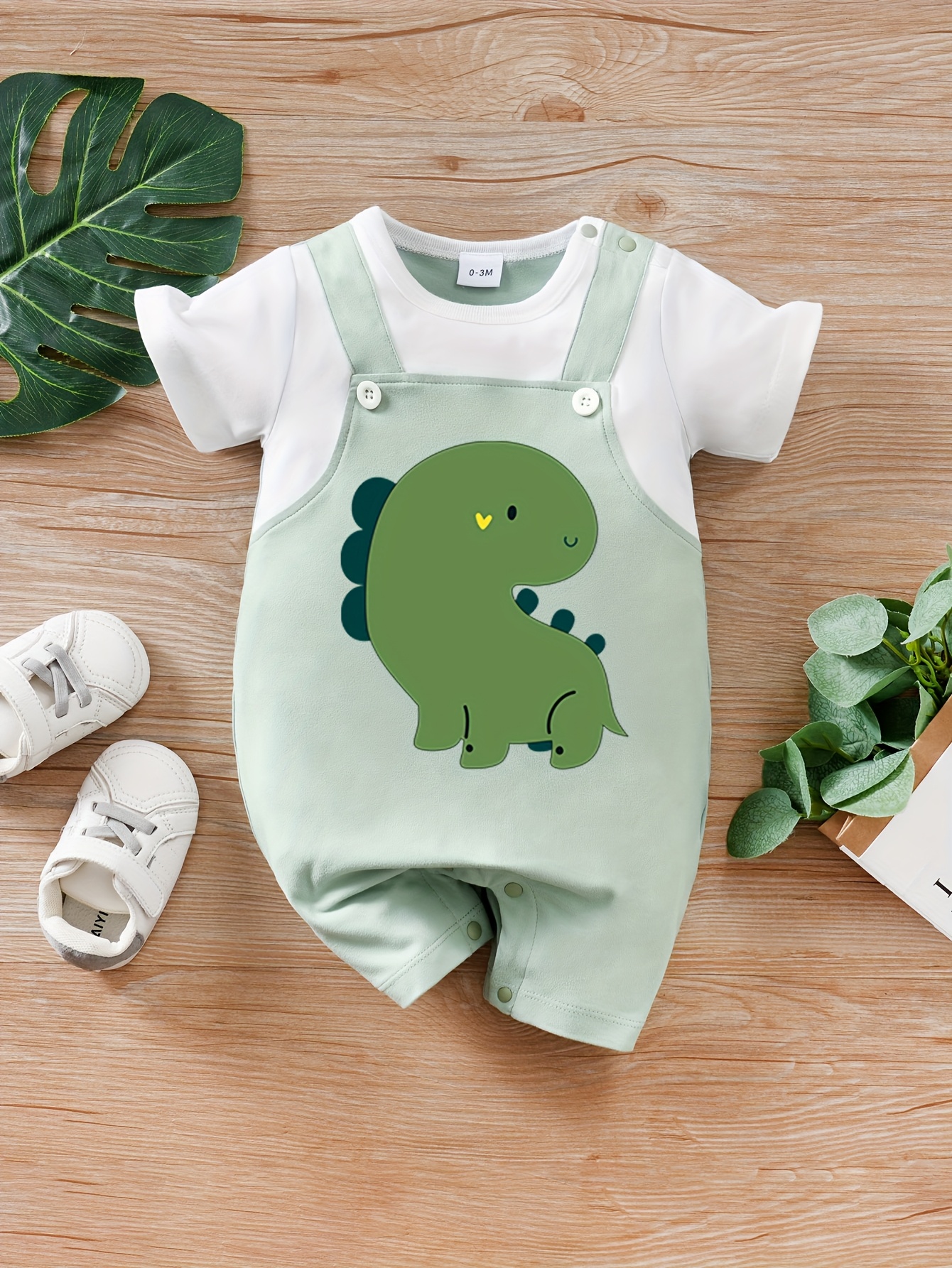 dinosaur onesie short sleeve mint green romper snap Temu Greece