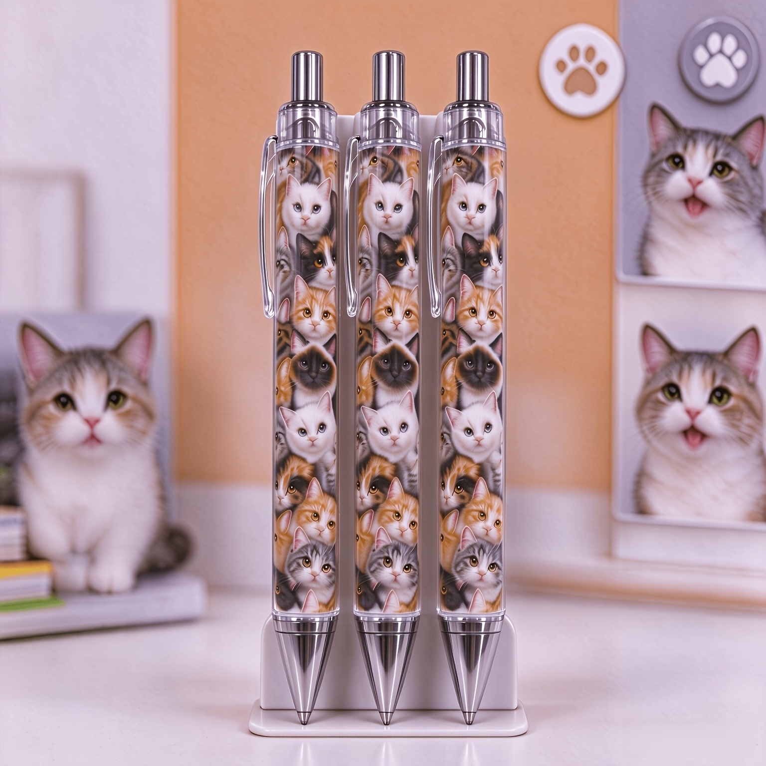 TEMU Cute Kitten Retractable Gel Pens 3-pack, 0.5mm Fine Tip Black Ink, Smooth Writing And Non-smudging, Aesthetic Stationery, Suitable For School,