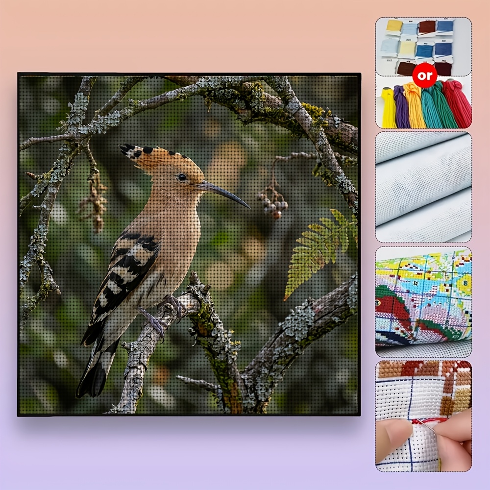DIY Magpie Perched on Mossy Branch Cross-Stitch Kit