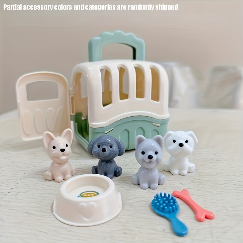 Miniature Pet Toy Set Featuring a Puppy And Kitten for Kids' Pretend Play,  with Accessories in Random