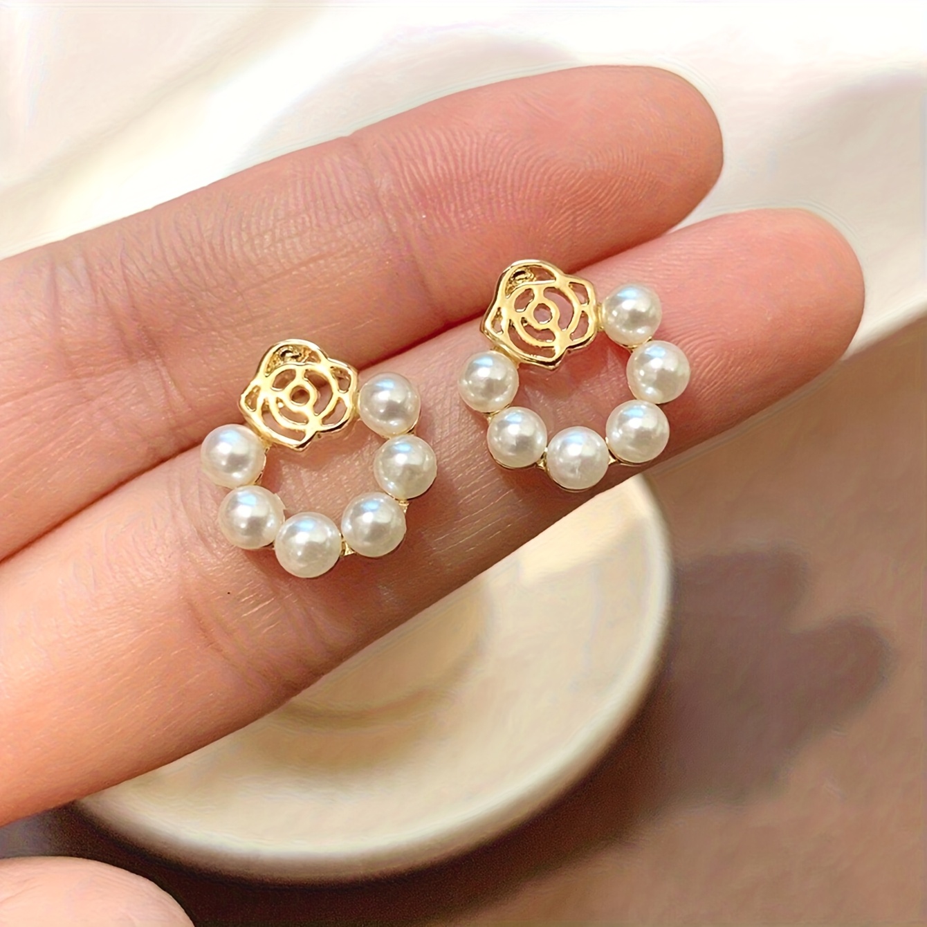 5 Pairs Rose Flower Geometric Drip Glaze Earrings Set