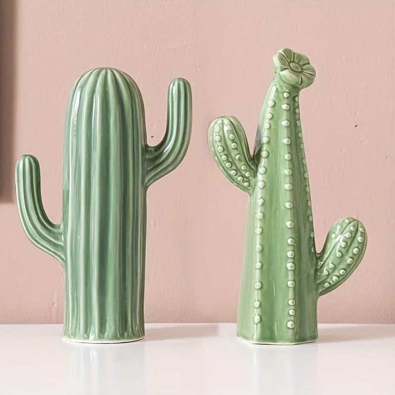 A Set Of 2 Ceramic Cactus Ornaments, Cute Decor, Featuring And