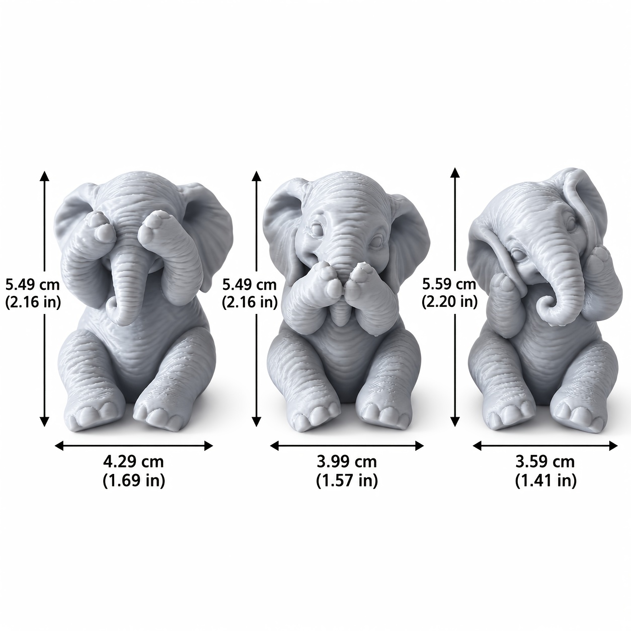 TEMU 3pcs Nordic Style "see No Evil, No Evil, Speak No Evil" Elephant Statue Ornament, Light Cute 3 Monkeys Elephant Statue Ornament, Suitable For