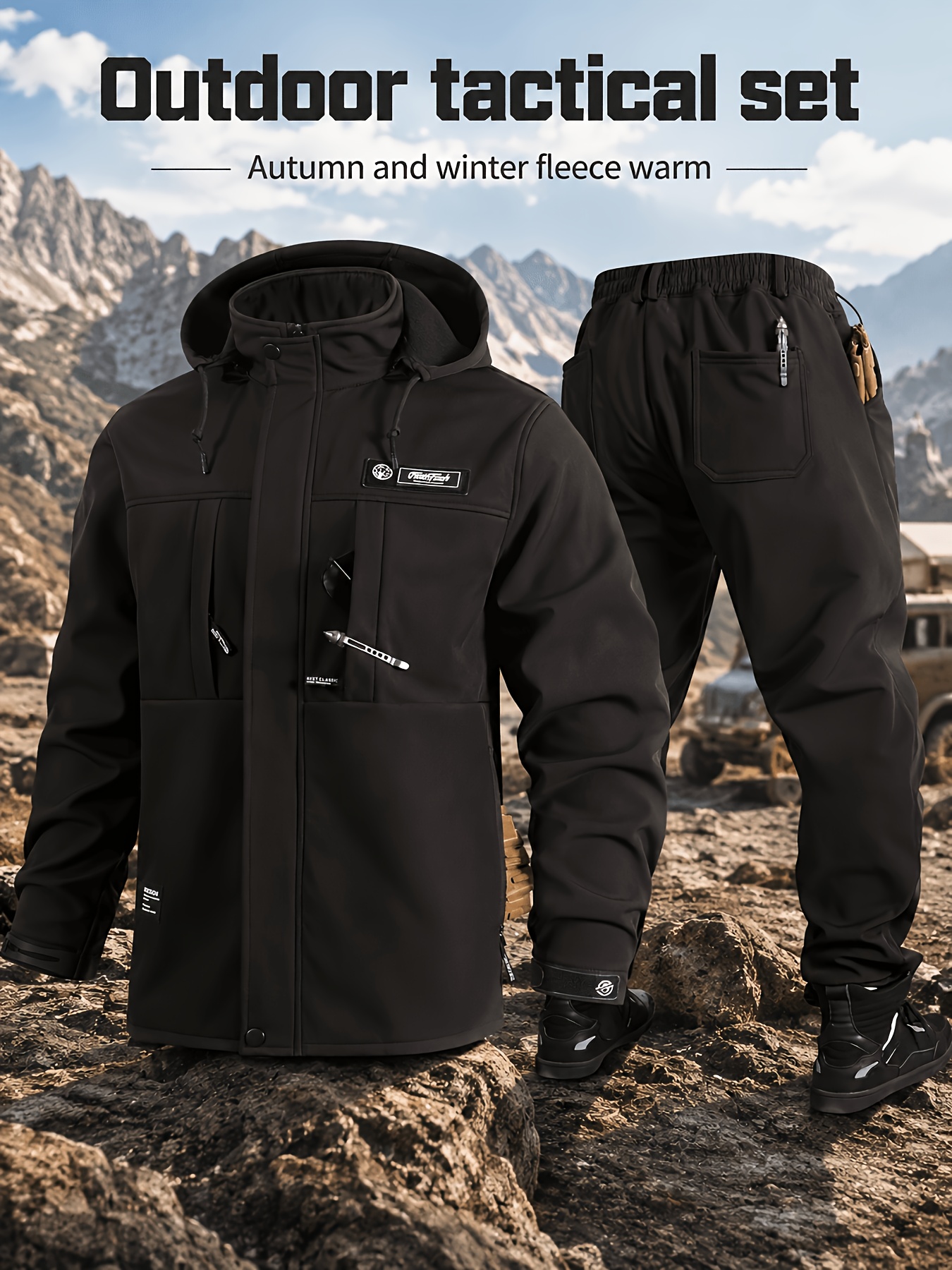Men's Autumn Winter Thickened Fleece Tactical Set