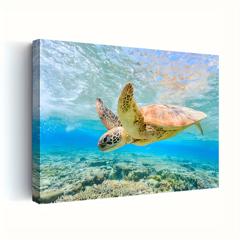

1pc Wooden Framed Canvas Painting, Hawaiian Sea Turtle Canvas Print - Wall Decoration For Bedroom, Entrance, And Scene Decor - Beautiful Background Wall Art 11.8inch*15.7inch