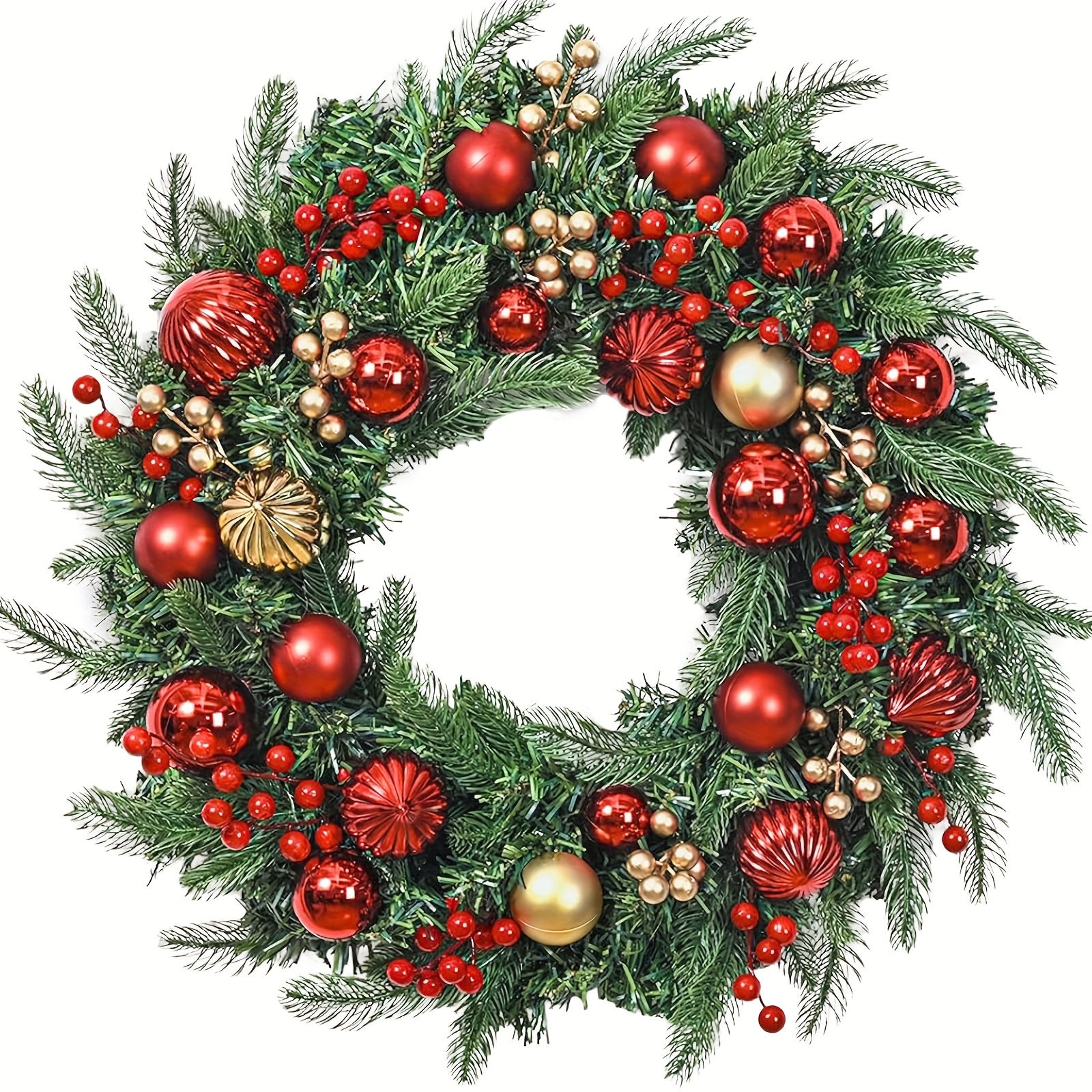 Image of -inch Artificial Christmas Wreath For The Front Door, With Spherical Decorations, Berries, And Norfolk Pine, Suitable For Indoor And Outdoor Wall And Window Christmas Decor Halloween