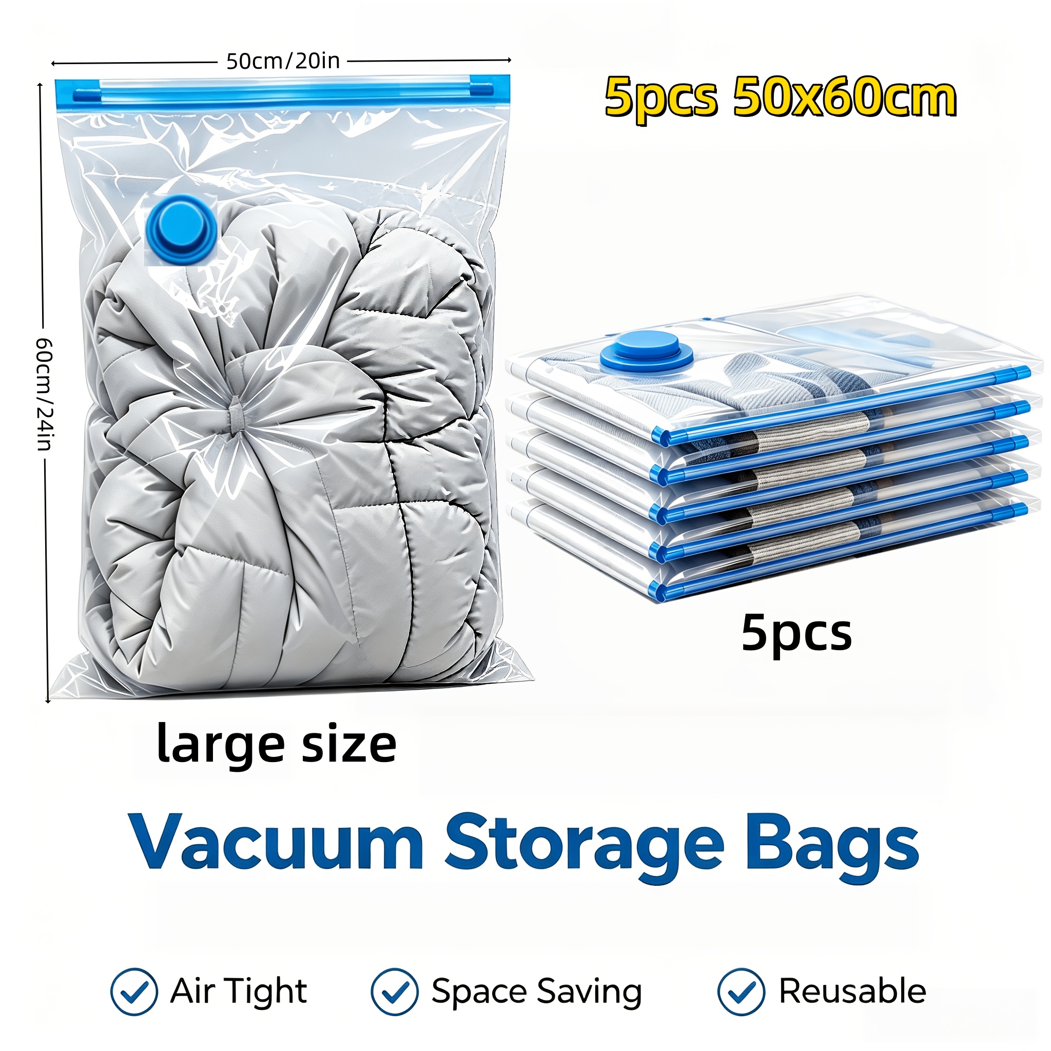 TEMU Set da 5 pezzi - Sacchetti sottovuoto, disponibili nelle misure , media e grande, estremamente da . Sacchetti di compressione sottovuoto, una