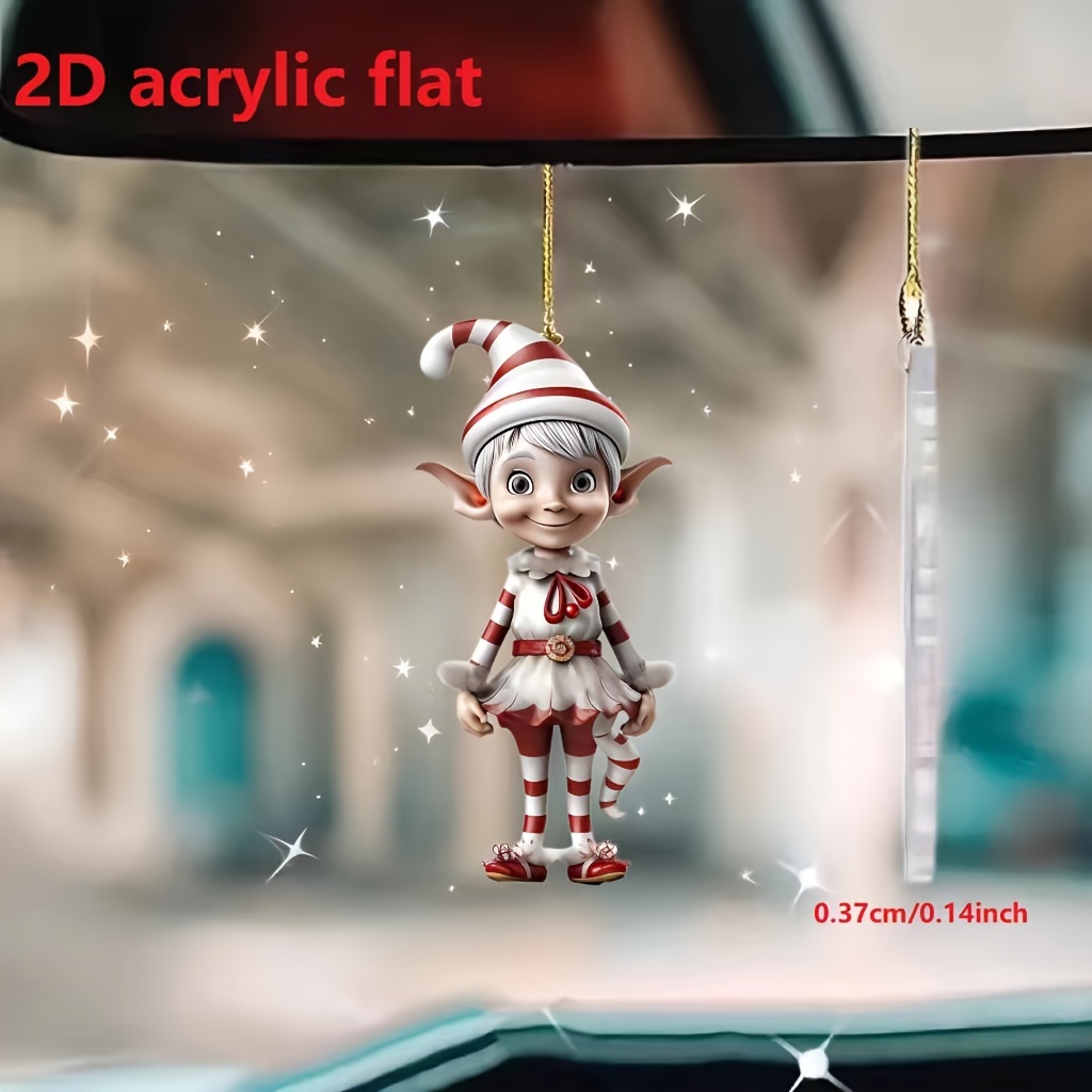 

1pc Acrylic Christmas Elf Car Mirror Charm - Striped Holiday Decor For Home & Party