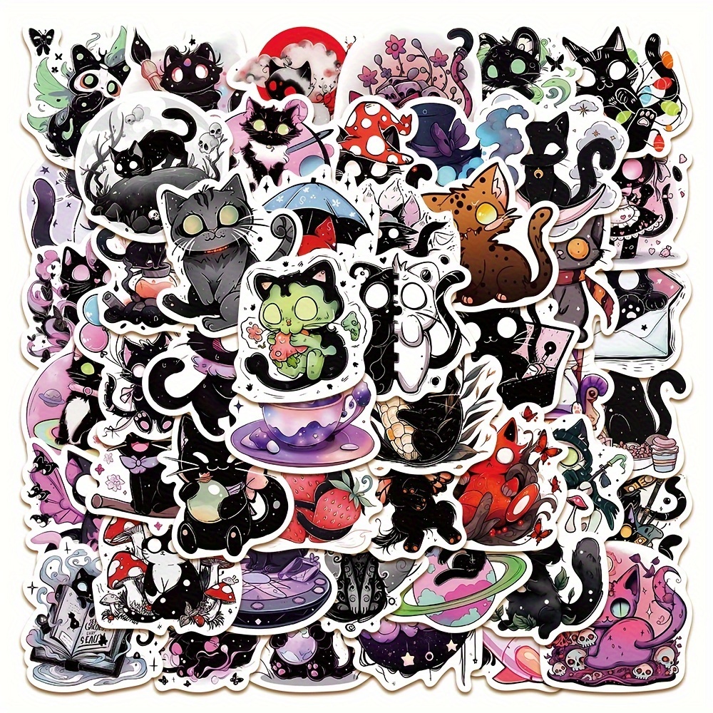 Image of 50 Stickers Of Terrified Cats For Halloween Decorations, Suitable For Halloween Eve Parties, Including Items For Phone Cases, Laptops, And Decals For Cups