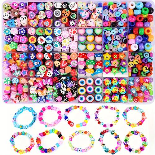 a box of 1000 clay beads and acrylic beads for bracelet making featuring fruit flower and animal polymer clay charms this set 24 colorful flat round spacer beads for craft necklaces and jewelry gifts